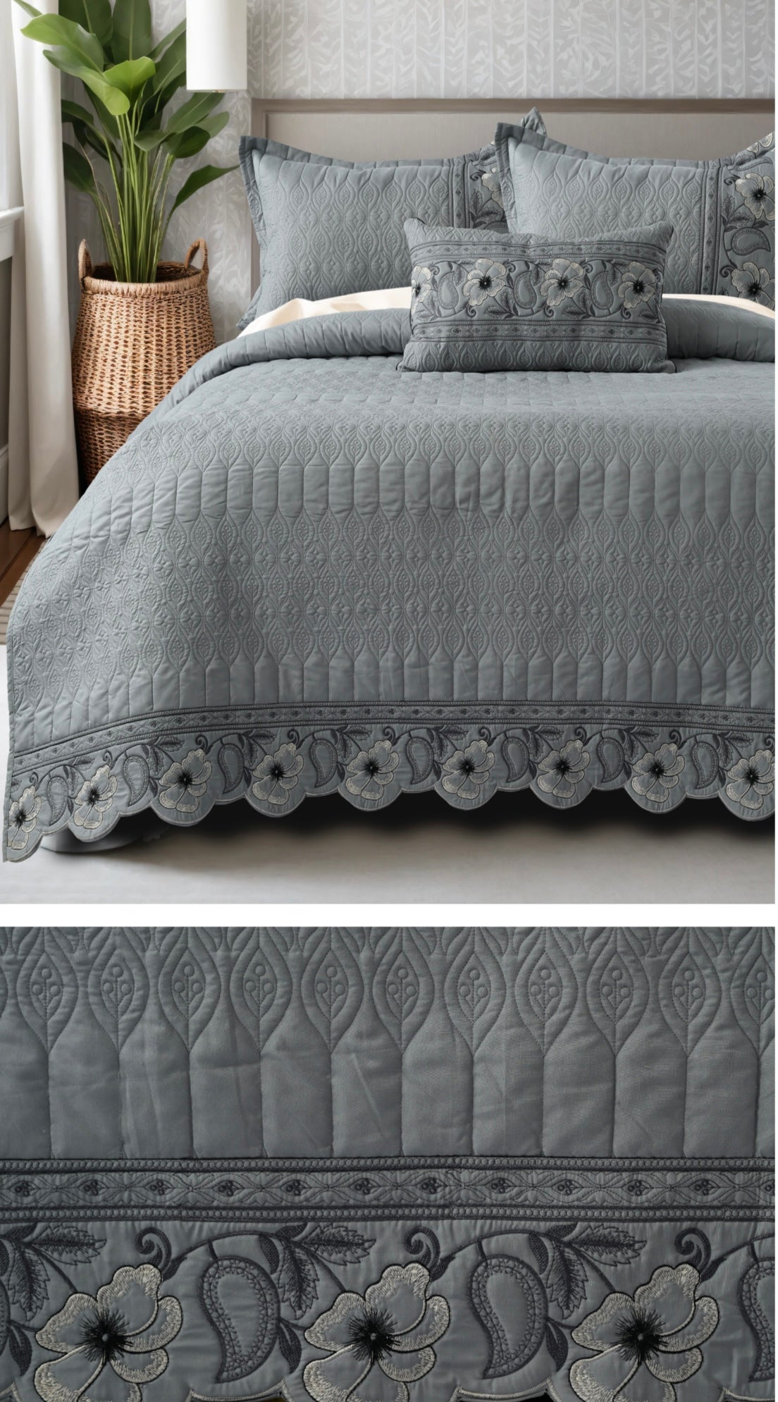 Elegant 5-Piece Quilt & Bedsheet Set – Luxury Floral Collection (1year Guarantee)